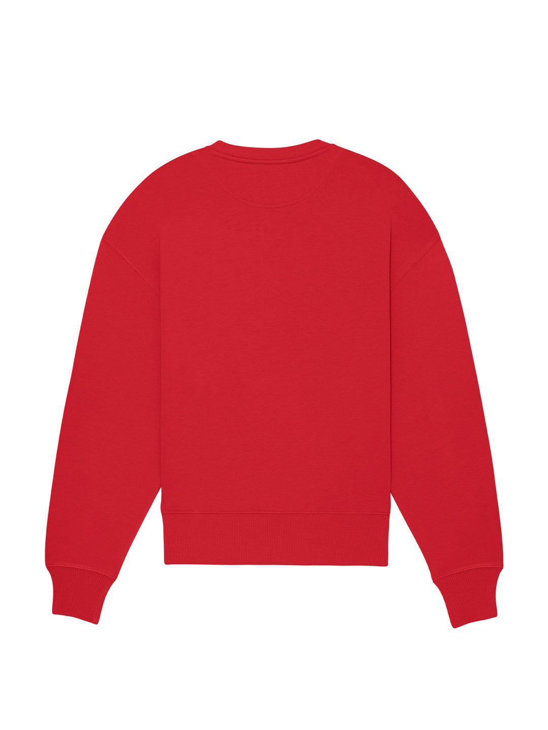 Rød økologisk sweatshirt set bagfra – minimalistisk look og bæredygtigt tøj til hverdagsbrug