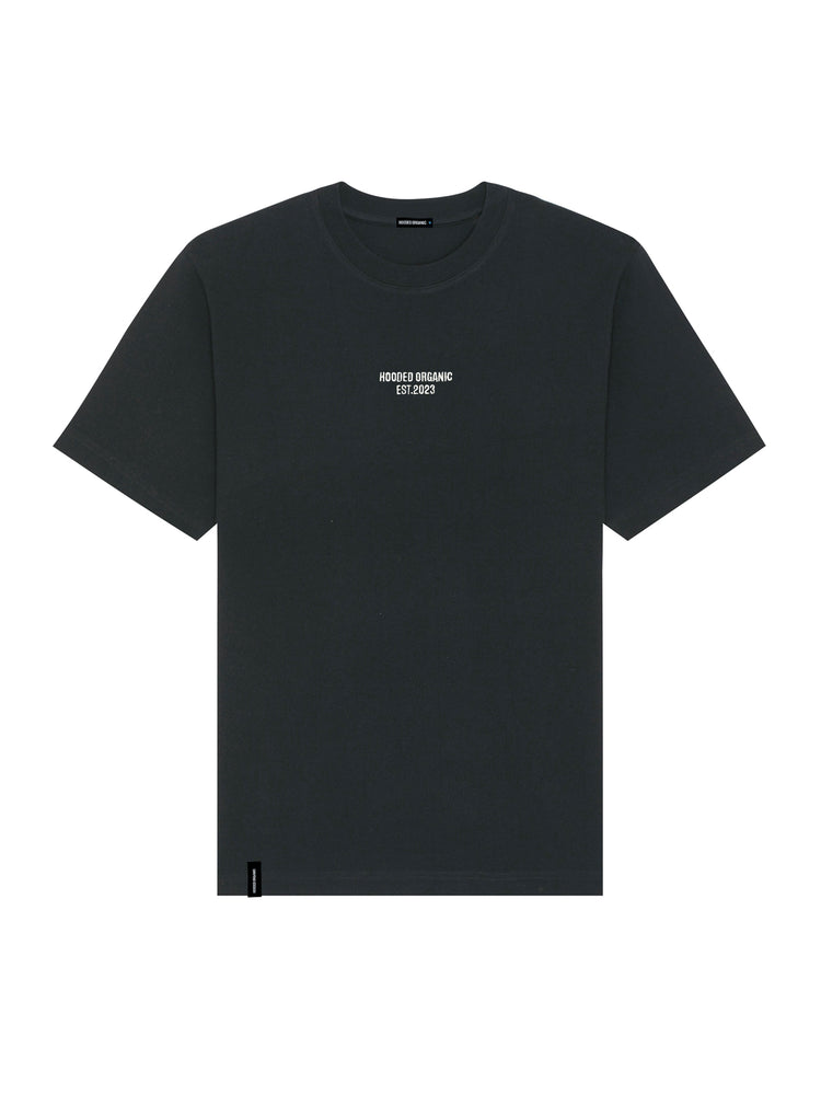Sort blank T-shirt uden print set forfra – loose fit i 100% økologisk bomuld