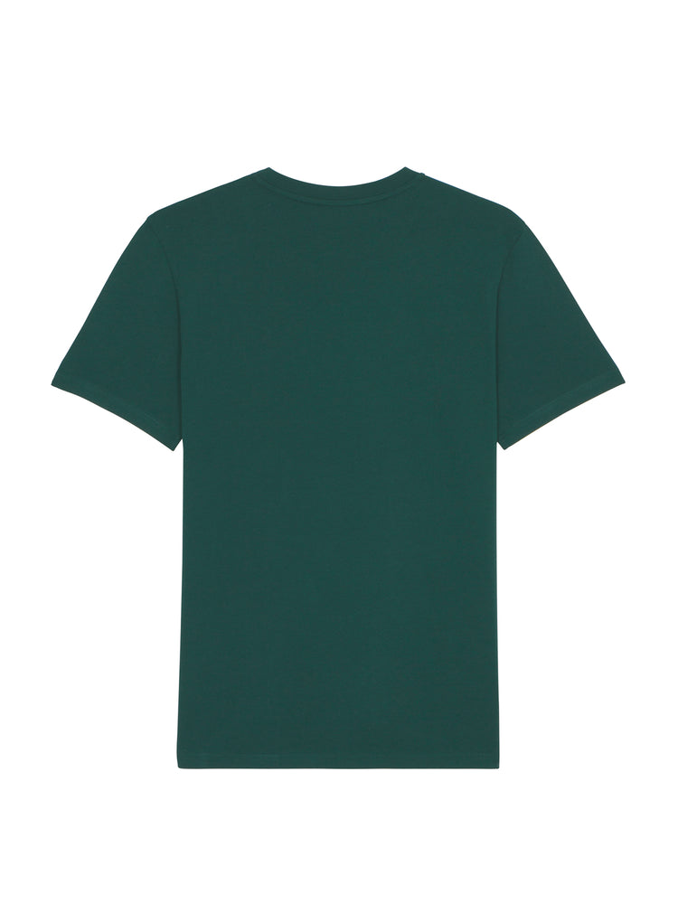 Grøn T-shirt set bagfra – ren linje i 100% økologisk bomuld
