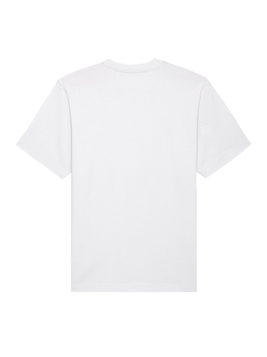 Hvid T-shirt set bagfra med Hooded Organic-logo – lavet i 100% økologisk bomuld og tidløst snit