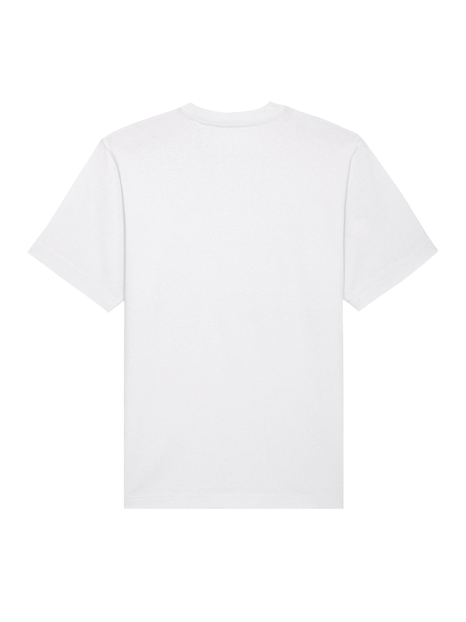 Hvid T-shirt set bagfra med Hooded Organic-logo – lavet i 100% økologisk bomuld og tidløst snit