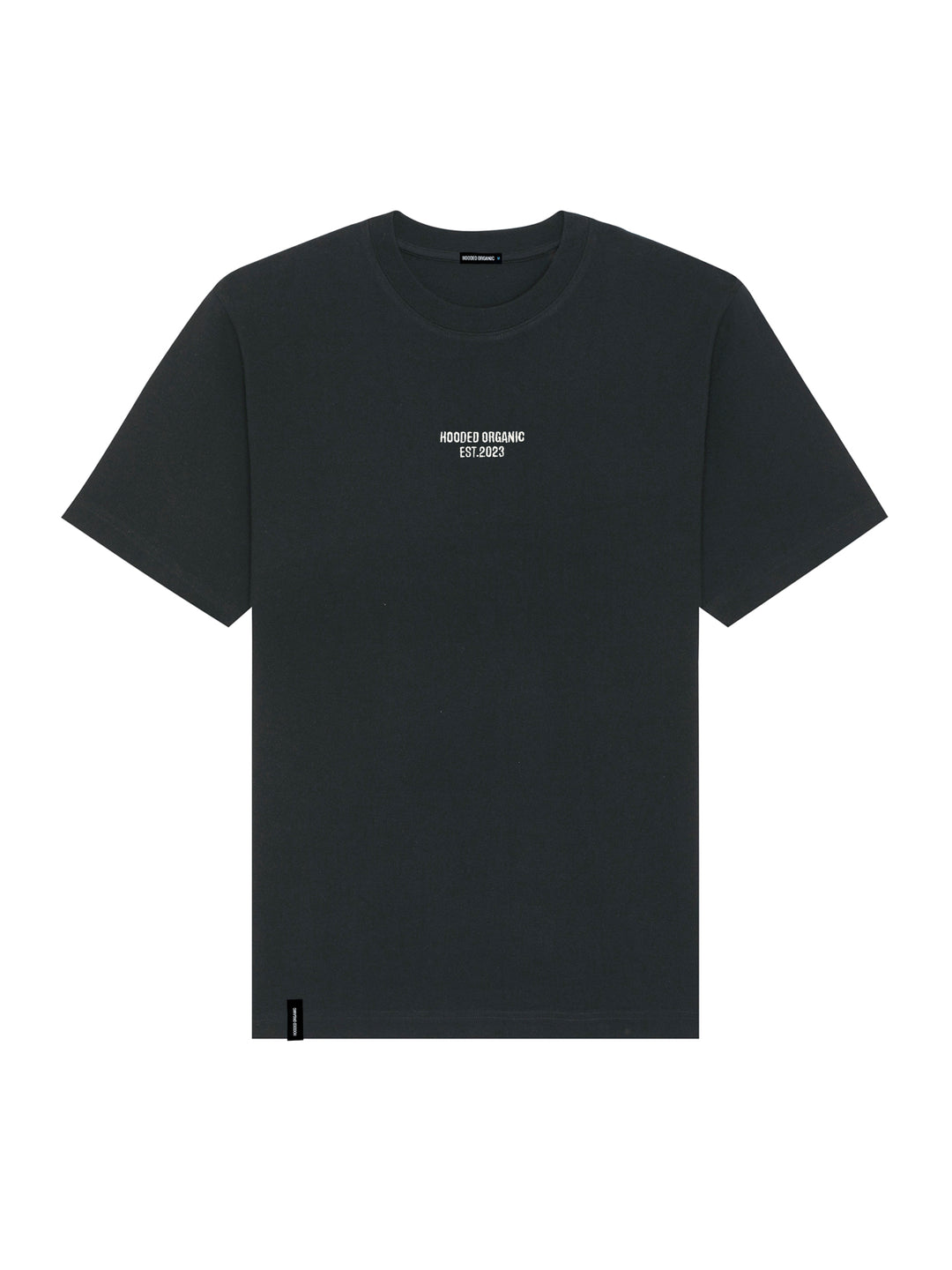 Sort T-shirt set forfra med Hooded Organic-logo – 100% økologisk og dansk produceret med klassisk pasform